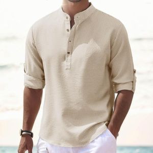 T-shirt da uomo Colletto con bottoni e colletto T-shirt per uomo Camicia a maniche lunghe Henley-Shirt Fibbia a quadri Casual Top Pullover estetico di base