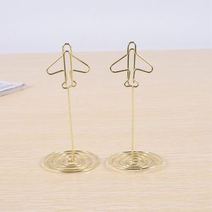 Smycken påsar 10st memo clip Holder Tabellnummer Namn Kort Desktop Metal Business PO Gold Plane Frame With Base