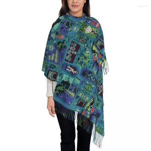 Roupas étnicas Feminino Grande Mansão Assombrada Casa Madame Lenços Mulheres Inverno Grosso Quente Borla Xale Wraps Halloween Ghost Scarf