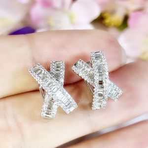 Stud Earrings 2023 Fancy X Shaped With Dazzling White Cubic Zirconia Luxury For Women Wedding Party Statement Jewelry