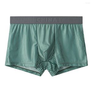 Mutande da uomo sexy boxer a righe biancheria intima senza cuciture custodia rigonfia mutandine di seta di ghiaccio morbido comode corte