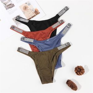 Kvinnors trosor kvinnor sexiga strass g-sträng diamanter thong bokstäver trossar låga midjeshorts t-back fitness triangel underwe275g