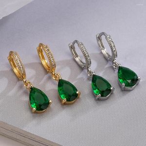 Kolczyki Dangle Kup Fashion Gold/srebrny kolor wodny dla eleganckich kobiet błyszcząca cz zielona kryształowa biżuteria femme bijoux