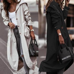 Women's Trench Coats 2023 Autumn Winter Coat Women Loose Cardigan Large Long Sleeve Single Breasted Turn-down Collar