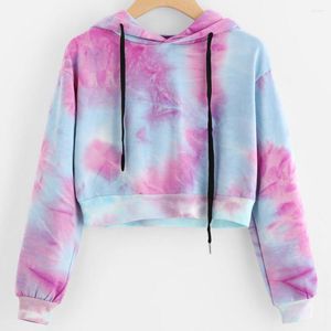 Hoodies femininos moda feminina manga longa curto tie dye moletom blusa impressa sweatshirts para mulher