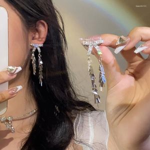 Dingle örhängen unik design glittrande zirkon kvinnors båge tofs hängande elegant paljett långa koreanska modesmycken