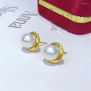 Stud Earrings MeiBaPJ 925 Genuine Silver Golden Natural Semiround Pearl Fashion Classic Simple Fine Wedding Jewelry For Women
