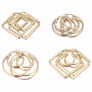 Dangle Earrings 2pcs Gold-Plate Geometric Stainless Steel Big Hoop Circle Triangle Earring For Women Fashion Punk Jewelry Findings