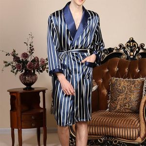 Mäns sömnkläder Mens Silk Satin Pyjamas Pyjama Pyjamas Robe Long Sleeves Bathrobe Kimono Stripe Night Dressing Gown314k