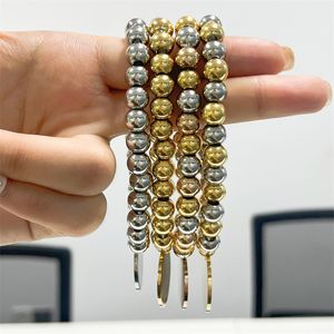 4 Color 8mm Stainless Steel Beaded Bracelet With Round Tag Pendant Men's And Women's Fashion Elastic Rope Stretch Bracelet