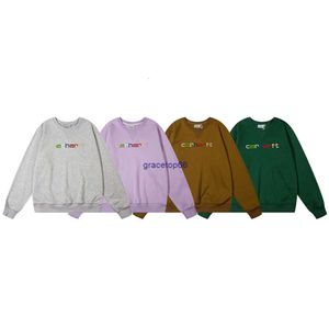 Herr- och kvinnors hoodies Sweatshirts Nordamerikanska designer modemärke Kahart Carhat Rainbow broderad rund hals tröja klassisk broderad lös passform