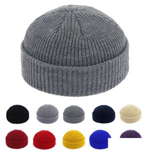 Beanies Brimless Hats Hip Hop Beanie Sklcap Street Sticked Hat Women Men Acrylic Uni Casual Solid Pumpkin Portable Melon Cap Drop Deli Dhor2