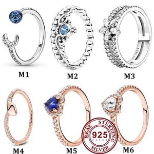 925 Sterling Silber Pan Ring Rose Funkelnder Erhöhter Herz Ring Für Frauen Hochzeit Party Schmuck248K