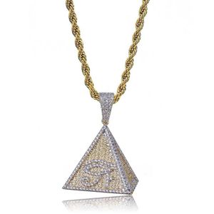 Hip Hop Iced Out Placcato color oro Piramide egiziana Collana con pendente Occhio di Horus Micro pavimentato CZ Chram Jewelry271d