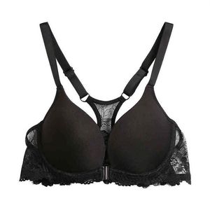 YBCG Push Up Bra Front Closure Lace Hollow Y-line Strap Lingerie Black Thin Padded Floral Underwear Adjusted-straps Brassiere G1222951