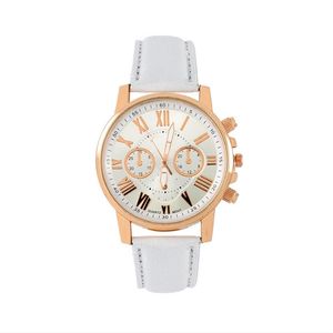 Vackra White Dial Ladies Watch Retro Geneva Student Watches Womens Quartz Trend Wristwatch med läderband bra val307w