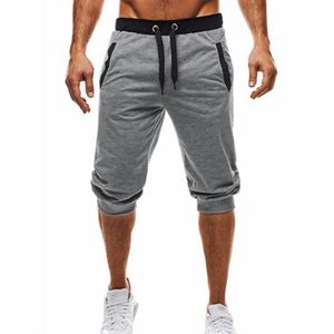 Calças capris de algodão masculino fino algodão cortado joggers elástico wasit calças com bolsos e cordão calças esportivas harem trou221y