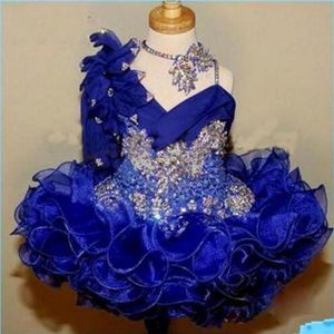 귀여운 소녀의 화려한 대회 대회 드레스 로얄 블루 레이스 구슬 크리스탈 대회 파티 가운 소녀 층 Toddler285n