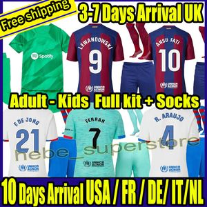 23 24 24 Zestawy pełnego zestawu Camisetas de Football Memphis Pedri Adama Auba Lewandowski koszulka piłkarska Ferran Ansu Fati Gavi F. de Jong Dest Adult Kids with Socks Barcelonas