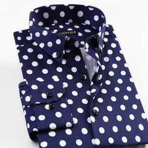 2018 Nowe wiosenne wydrukowane kropki men mens swobodne koszule długie rękaw 97% bawełniana marka jakość Slim Fit Koszule nie-żelaza 2140