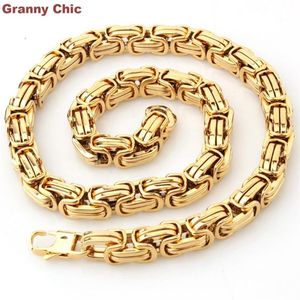 Granny Chic Design Men's Jewelry Gold Color Stainless Steel Huge Heavy Wide Byzantine King Chain Necklace 15mm7 -40&quot272u