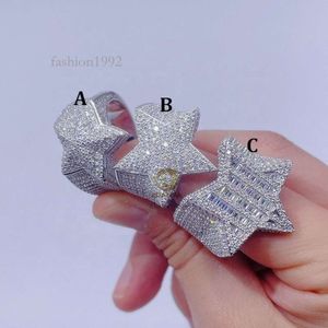 Sterling Sier White Gold Plated Iced Out Hip Hop Men Fashion Vvs Moissanite Star Ring