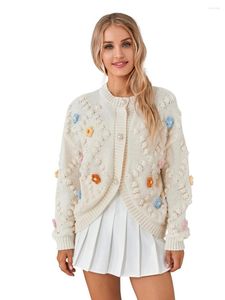 Maglieria da donna Maglioni cardigan con fiori 3D da donna Moda fatti a mano all'uncinetto manica lunga abbottonata Crop Top Autunno