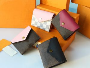 Luxury Brand Women Short Wallets White Plaid Hasp Flip Wallets Famous Designer Ladies Zipper Card Bags Folding Portable Wallets Coin Purses Brown Letter Clutch Bags