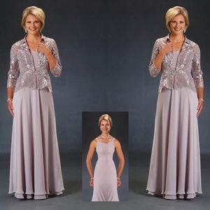 Ursula Mother of the Bride Dresses With Jacket Floor Length Lace Appliqued Chiffon Aftonklänning för bröllop243e