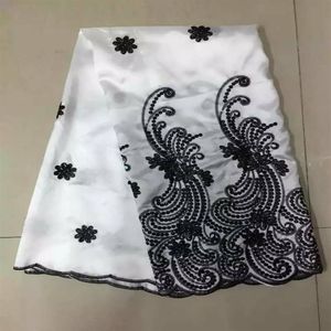 5 Yards pc white George lace fabric with small black sequins flower design african cotton lace for clothes JG1-9220W