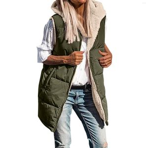 Damenwesten Herbst Winter Fleeceweste Baumwollmantel mit Kapuze einfarbig ärmellos Reißverschluss Streetwear Reversible mittellange Jacke