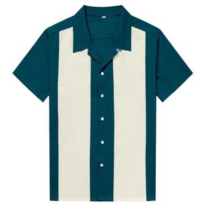 Camicia western da uomo a maniche corte in cotone Rockabilly Bowling Camicie casual Lake Blue229Y