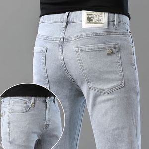 Mens Jeans Thin Luxury Brand High End Elastic Slim Fit Casual mångsidig liten rak längd byxor 230915