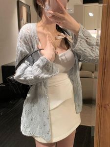 Women's Knits 2023 Autumn Casual Thin Knitted Cardigan Women V-Neck Long Sleeve Loose Elegant Sweater Office Lady Y2k Tops Korean Fashion