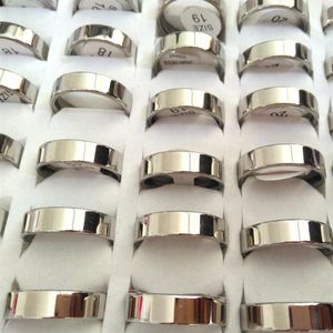 Hela bulk partier 100 st unisex silver 6mm vanlig kvalitet glänsande 316l rostfritt stål bröllop förlovningsringar älskar par fing291i