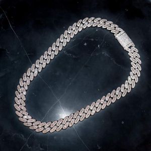 Catena cubana Baguette da 15 mm Collana con diamanti ghiacciati veri placcati in oro bianco 14 carati Collana con zirconi cubici Lunghezza 14-20 pollici312L