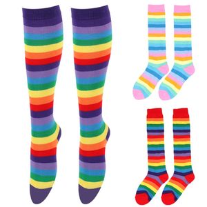 Kadın LGBT Uzun Çoraplar Gökkuşağı Çizgili Çoraplar Bayanlar Kız Buzağı Diz Çorap Cosplay Kawaii Komik Lolita Harajuku Y2K 2023