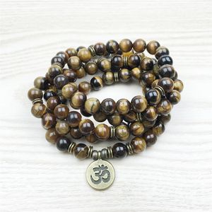 SN1148 Moda Tiger Eye 108 Mala Bransoletka om Buddha Bransoletka lub naszyjnik Bransoletka do jogi 4 Bransoletka z kamienia naturalna331c