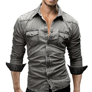 Camisas casuais masculinas denim camisa homens algodão jeans moda outono magro manga longa cowboy elegante lavagem tops tamanho asiático 3xl257j