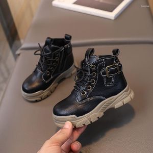 Botas Cuzullaa Inverno Crianças Couro para Bebê Meninas Sola Macia Tornozelo 1-6 Anos Meninos Zip Lace-Up Crianças Sapatilhas