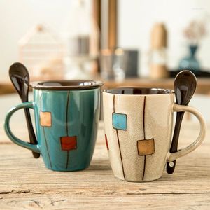 Tazze Tazza in ceramica per tamburo creativo con coperchio Cucchiaio Tazza da caffè al latte Tazze per bicchieri per la casa Tè per ufficio
