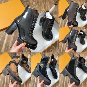 Sales Designer Women Boots Leading Fashion Gold Boots Winter Chunky Heel Brand Variety of Leather Boot Ladies Shoes Sizes 35-42