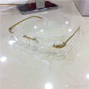 Designer de moda óculos ópticos clássico sem moldura 18k moldura de ouro animal diamante leopardo pernas qualidade superior pode fazer prescrição ey277D