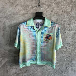 Yaz Üst düzey Kaliteli İpek Kısa Kollu Gömlek-Us Boyut Moda Gömlek Güzel Geometrik Dalgalı Baskı Tasarım Erkekler Lüks CA258W