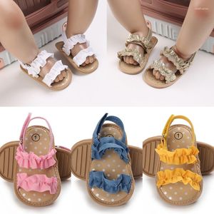 İlk Yürüyüşçüler Bebek Kız Kız Erkek Ayakkabı Toddler Flats Sandals Premium Yumuşak Kauçuk taban Slip Slip Slip Summer Çiçek Dantel Beşik Walker