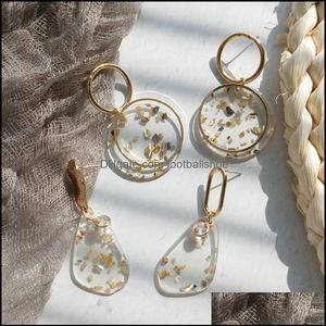Dangle Jewelrydangle Avize Kore Tasarım Moda Mücevher Şeffaf Akrilik Kırık Key Küpeler Altın Metal Asimetrik 297o