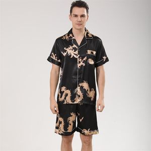 Män satin silke pajamas sömnkläder set skjortor shorts man pijama sömn slitage hemkläder drake brev manlig loungewear285i