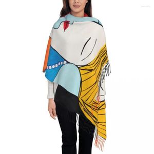 Roupas étnicas Inspiração de Picasso Tassel Scarf Mulheres Soft Pablo Picasso Shawl Wrap Feminino Lenços de Inverno