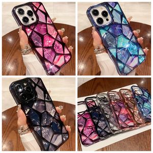 iPhone 15用のシニー大理石のクロム付きケース14 Pro Max 14 13 12 11 I14ファッションブリングメタリックメッキソフトTPUクリアクォーツロックストーングラナイト携帯電話バックカバースキン