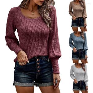 Kvinnors T-skjortor Autumn and Winter Ladies Round Neck Solid Color Lanter Sleeve Long T-shirt Top Casual Y2K Vintage Stree Style Pullover